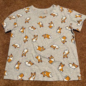 Zoe + Liv Gray Shirt with Corgi Dog Prints